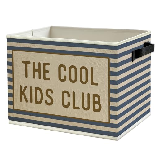 Blue Striped Kids Storage Bins Box with Handles, the Cool Kids Club Collapsible Basket Organizer for Classroom Boys Girls Room Bedroom Nursery Playroom Books Clothes - color: Color13