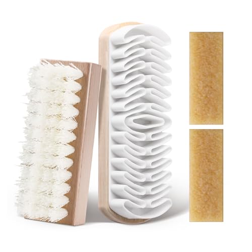 4-Piece Suede Brush Set with Erasers - Wooden Handle Shoe Cleaning Kit Includes PP Brush, Nubuck & Suede Erasers for Shoes, Boots, Bags & Jackets