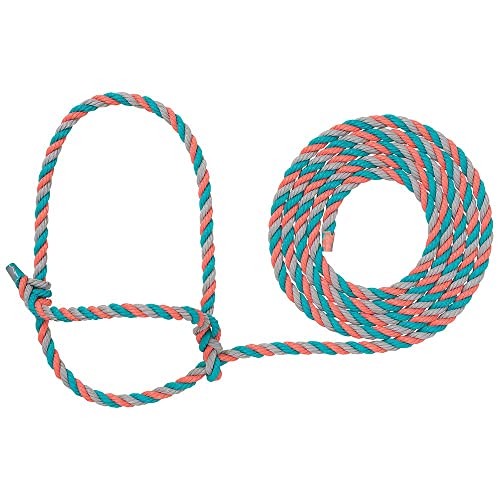 Weaver Livestock Braided Poly Rope Cattle Halter, Adjustable, Modern Style Cow Calf Halter, Livestock Handling Equipment for Showing, Blue/Black/Gray