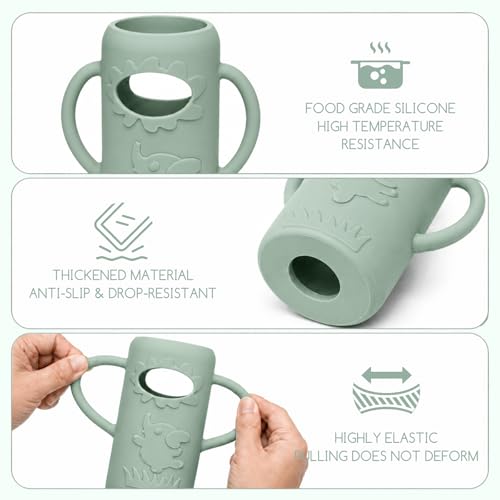 4 Pack Silicone Sleeves for Dr. Brown's Glass Baby Bottles -Drop Protection Easy-Grip Baby Bottle Sleeves Holder with Handles, Compatible with Dr. Brown's Newborn Glass Bottles 8 oz/250 mL - color: Green 4 Pack 8OZ