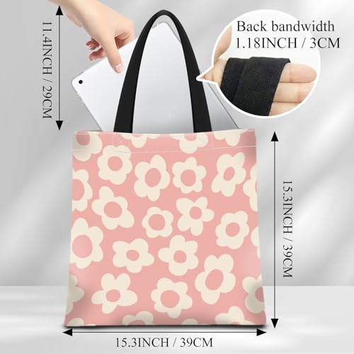 Canvas Tote Bag for Women，Cute Heavy-Duty Shoulder Bag with Zipper Pocket -Travel Tote for Grocery, Gym,Shopping - color: Boho Pink Flower