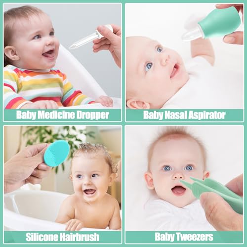 Baby Healthcare and Grooming Kit for Newborn Kids, 24PCS Upgraded Safety Baby Care Kit, Newborn Nursery Health Care Set, Baby Care Products (Green) - style: GREEN-24