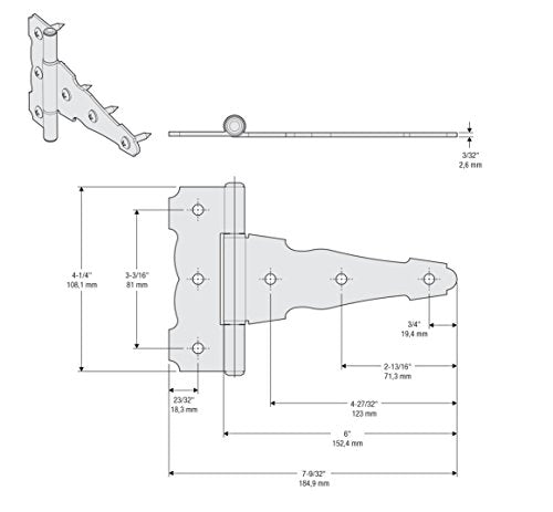 National Hardware Ornamental T-Hinge, 6 in, Hot-Rolled Steel, Black | Decorative Profile Dresses Up Sheds, Cabinets and Garden Gates; WeatherGuard Finish Resists Rust - size: 6 Inch