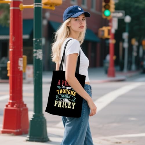 Aesthetic Canvas Tote Bag for Women - with Magnetic Snap Closure & Zipper Inner Pocket Reusable Totes Bag - color: Penny1