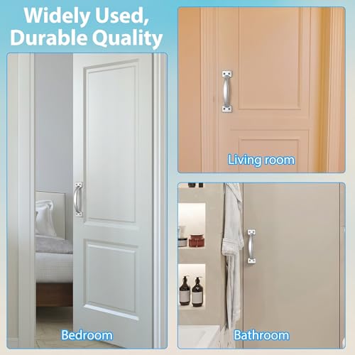 2Pcs V171 6-1/2" Gate Handle,Silver 5.5 Inch White Barn Door Handles | Metal Gate Pull Screen Doors Handles Stainless Steel White Screen Door Handle with Screws - color: Silver