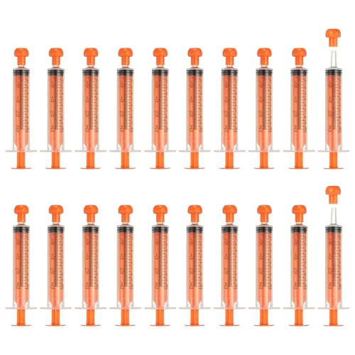 Feeding Syringes with Cap, Plastic Syringes for Liquid Pet Feeding Measuring Tool No Needle 10ml, (Orange, 20 Pcs), Intended for Dog / Cat / Rabbits / Small Animal / Scientific Lab - color: Orange