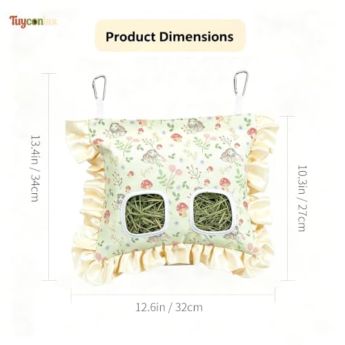Rabbit Hay Feeder Bag for Guinea Pigs Hanging Washable 2-Hole | Reduces hay waste, bite-resistant waterproof material, easy hay refills and keeps hay dry, suitable for various small animals