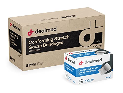 Dealmed Stretch Gauze Bandages 4 in - Non-Sterile Latex Free - 96 Rolls | Polyester Fabric, Self-Adhering, Nonstick Mesh, 4.1 yd Length, Conforming Wrap, For Arms And Legs, White, Case Pack - size: 4 Inch (Case), style: Non-Sterile