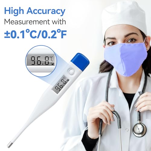 Berrcom Digital Thermometer for Adults, Kids, Babies, Oral Rectal Underarm | Medical Thermometer with Fever Alarm, C/F Switchable, Body Temperature, Fast Read, Oral in Mouth, Rectal, Under Arm Use - color: Light Blue