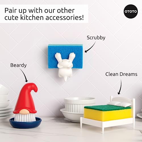 OTOTO Gnome Dish Brush with Handle - Cleaning Brush, Vegetable Brush, Dish Scrub, Gnome Handle, Unique Kitchen Gadgets, Funny Kitchen Tools, Useful Gifts for Women (Beardy Red) - style: Beardy