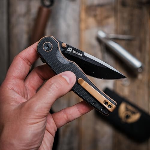 Ruck & River Savannah Folding Knife, Bohler K110 Steel, Button Lock EDC | Canvas Micarta Handle, Ambidextrous Pocket Clip, Camping Knife for Men, 3.25in Blade, Ball Bearing Pivot, Carry Case