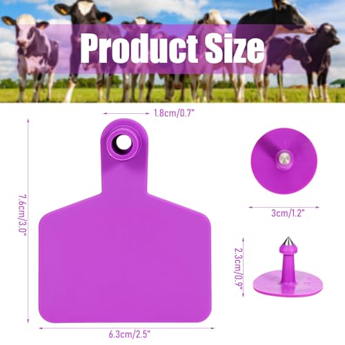 Blank Cattle Ear Tags 100 Pieces Livestock Identification Tags Blank Livestock Ear Tags for Cattle Cow Pig Goat Sheep Dog (Purple 3x2.5'') - color: Purple 3x2.5''