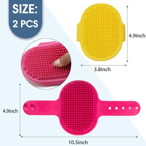 Dog Grooming Brush, Pet Shampoo Bath Brush Dog Grooming Shedding Brush Soothing Massage Rubber Comb with Adjustable Ring Handle for Long Short Haired Dogs and Cats 2pcs - color: Red & Yellow