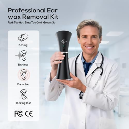 Ear Wax Removal Kit,Ear Cleaner, Electric Ear Cleaning Kit, 2in1 Water Tank, 4 Pressure Settings - Ear Irrigation Flushing System With Water Temperture Sensor,Ear Syringe Kit Tools for Ear Clean,Black