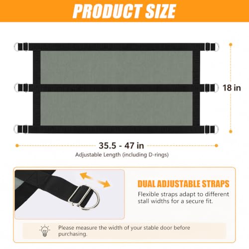 Horse Stall Guard 35.5-47In Aisle Guard Adjustable Horse Stall Gate | Waterproof 600D Fabric Horse Barn Guard with 3 Adjustable Straps and 6 Screw Eyes for Stable Stall Safety Guard Webbing