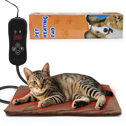 NAMOTEK Pet Heating Pad Adjustable Temperature with Timer, Waterproof Heated Mat with Chew Resistant Cord, Auto Power-Off Electric Indoor Pet Heat Pad for Dogs and Cats - size: 15"x13"