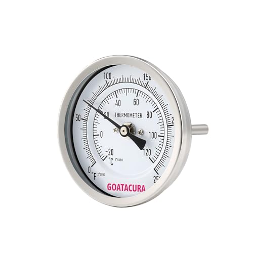 Bimetal Thermometer, Full Stainless Steel, 3" Dial Size, 2-1/2" Stem, 1/2" NPT Back Mount, 0-250 Deg F/-20-120 Deg C, 1% Accuracy - size: L=2.5"