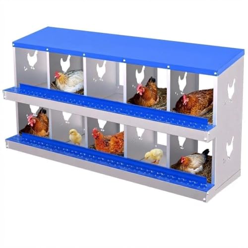 Chicken Nesting Box, 10-Hole Nesting Boxes, Removable Tray, Ventilation Holes, Easy Egg Collection & Cleaning, Laying Boxes for Hens, Blue