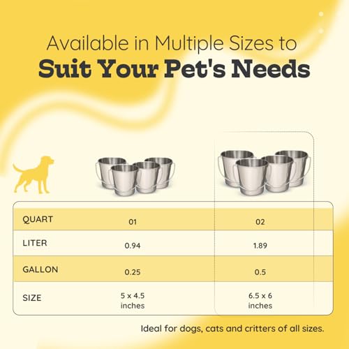 2Qt Stainless Steel Hanging Water Bucket for Dog Kennel 4-Pack | Food & Water Pail, Half Gallon Capacity, Heavy-Duty, Round Design with Carry Handle, Ideal for Dogs, Cats, Birds & Small Pets - size: 2 Quart (Pack of 4)