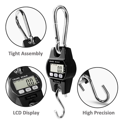 GRAM PRES Digital Hanging Crane Scale 660LB/300KG | Deer Hunting Scales, Farm,Fishing, Fish, meat，Game ,luggage Scale with Hold/Tare - color: Black