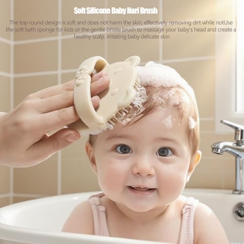 6 Piece Baby Hair Brush & Comb Set, Natural Bamboo & Goat Bristle for Cradle Cap Care, Newborn to Toddler Grooming Kit with Silicone Scrubbers for Scalp Massage