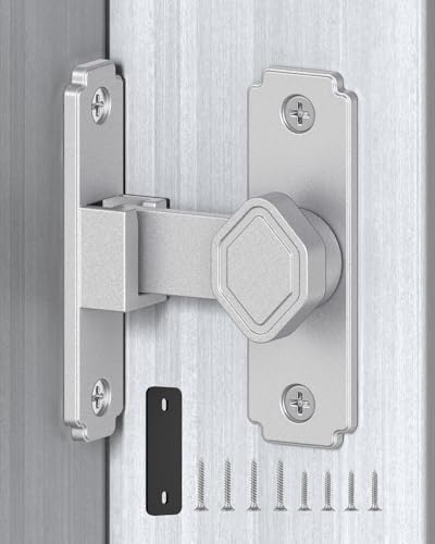 Pocket Door Lock, 90 Degree Latch, Barn Door Hardware Silver 1PC | Solid Aluminum Alloy, 3MM Spacer, 360° Rotation, Sliding Screen Door Lock, Cabinet, Bathroom, Garden Gate, Shed, Bedroom - color: Silver-1 Pc