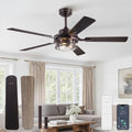 Fanbulous 52" Farmhouse Ceiling Fan with Light and Remote App, DC Motor | Rain Glass Shade, 6-Speed Reversible, Downrod Mount, Double-Sided Blades for Bedroom, Living Room Oil Bronze - color: Oil Rubbed Bronze
