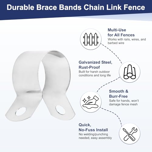 M METERXITY 12-Pack 3/4" Brace Bands Chain Link Fence Parts | Galvanized Steel Chain Link Brace Band with Bolts and Nuts for Fence, Gate, Posts, Rust-Resistant [Silver] - size: 3/4"