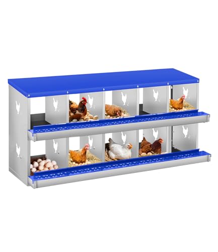 Garvee Chicken Nesting Box, 10 Compartment Metal Nesting Box | Wall Mount Chicken Nesting Boxes for Laying Eggs,Easy Egg Collection,10 Room Nest Boxes for Chickens - color: Red, size: Blue 10 Compartment