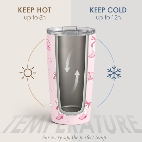 SANDJEST Cowgirl Tumbler 20oz, Stainless Steel Travel Cup with Lid, Insulated Coffee Mug, Cowgirl Gifts for Women Girls Friends Sisters on Birthday Christmas (Pink) - color: Cowgirl 1