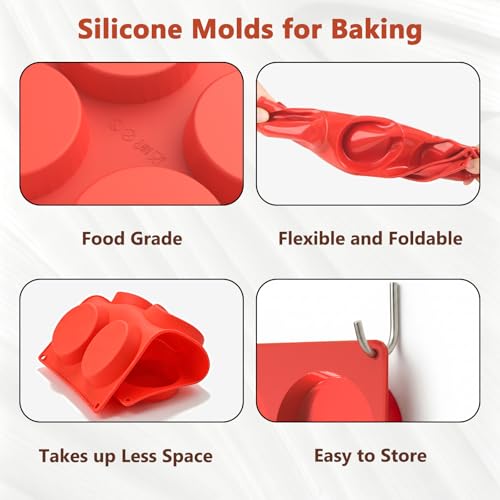 Redfly Silicone Egg Molds for Breakfast Sandwiches 2 Pcs, Non Stick 3 Inch Egg Bites Baking Pans, Silicone Muffin Pans for Baking, Round Muffin Top Pan for Whoopie Pie Pan, Tarts, Quiche - size: 2pcs: 3 inch Regular