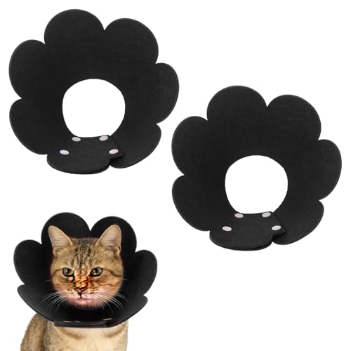 Felt Cat Recovery Collar, Cute Flower Cat Recovery Collar Adjustable Recovery Cones (2Pcs, M 8.7-9.8inch, Black) for Small Dogs Kittens Cats - color: Black, size: M（2.5-4.5 KG/5.5-9.9 lb）