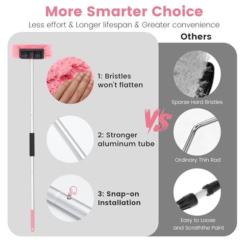 Car Wash Brush with Long Handle, 60'' Soft Bristle Cleaning Brush, Car Cleaning Brushes, Carwash Brushes for SUV, RV, Boat, Truck, House Siding, Sweep Snow,Pink - color: Pink