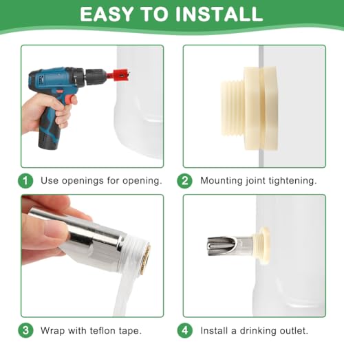 Pig Nipple Waterer for Barrel Kit, 3Pack Stainless Steel Automatic Pig Waterer System with 1 Hole Opener & PTFE Tapes, Pigs Drinker Feeder Water Tank Connector for Hog Goat Sows Piglets