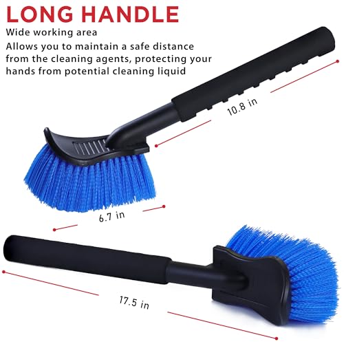 TAKAVU 17.5in Tire Brush, Stiff Bristle Long Handle, Heavy Duty (Blue) | Scrubs Sidewalls, Brake Dust & Wheel Wells on Cars, Trucks, RVs & Mats - color: Blue