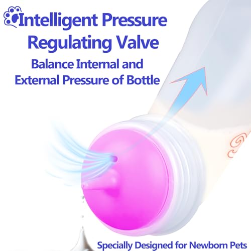 Pet Feeding Bottle and Syringes, 3 Sizes Nipples with Ventilation Valve Resistant Tearing Perfect for Puppies, Kittens, Small Wildlife (Pink) - color: Pink