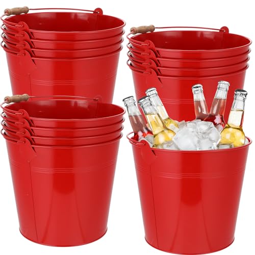 Didaey 12 Pcs 9 Quart Large Galvanized Metal Buckets with Handle Inch Heavy Duty Stainless Steel Pails Round Pail for Party Wedding, Crafts, Utensils, Table Centerpieces (Red) - color: Red