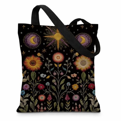 Vintage Floral Canvas Tote Bag, Aesthetic Botanical Reusable Grocery Bags for Women, Elegant Floral Lover Gift Tote - color: Color23