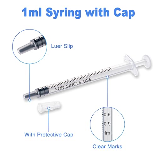 12pack 1ml Syringes Without Needle Plastic for Liquid, Measuring, Ink Refilling, Oil, Liquids Glue Applicator, With Cap - style: 1ML