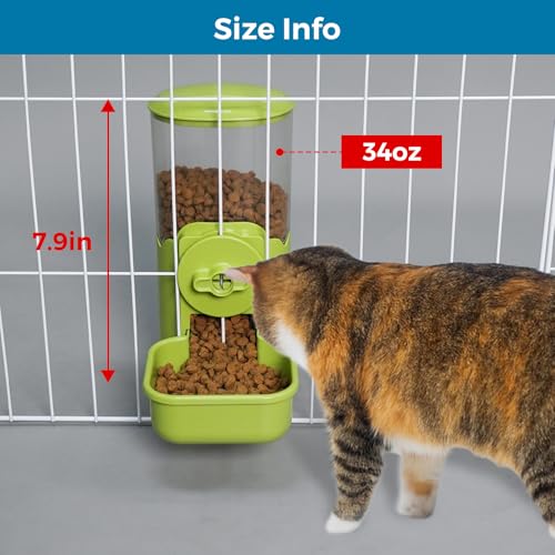 VANNON Small Animal Hanging Automatic Food Dispenser, 35oz Gravity Pet Feeder for Cage, Food Bowl for Rabbit Puppy Cat Ferret Guinea Pig Chinchilla Parrot (Green) - color: Green