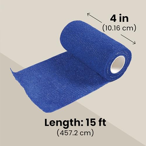 Juvale Cohesive Bandage Vet Wrap Rolls - Sprain & Strain Support Elastic Bandage & Vet Wrap for Dogs & Horses - Self-Adherent Dog Wound Care Tape - First Aid & Sports Tape - 12 Count, 4 in x 5 yd - size: 4 Inch x 5 Yards (12 Count)