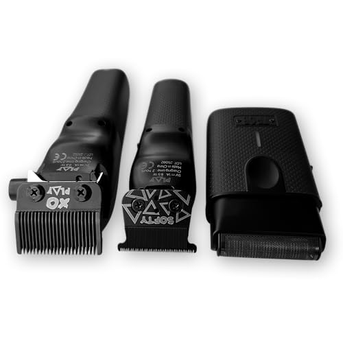 TPOB Play Barber Hair Clippers for Men 7500 RPM with Rubber Grips (Blackout 3 Set) - color: Blackout 3 Set