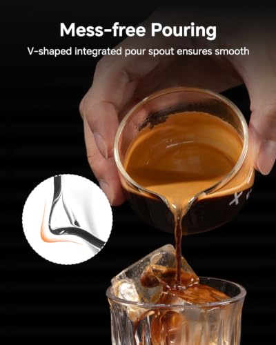 2 oz Espresso Shot Measuring Cup Glass, Clear, 1 Pack | Handleless Compact, Spill and Easy Pouring V-Shaped Spout, Dual-cup setup, Heat-resistant - color: Clear