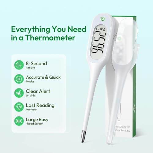 8 Second Basal Thermometer for Adults & Kids, Accurate & Safe, Pack of 2 | Fever Alarm and Memory Recall, Oral, Ovulation or Underarm Use - size: 2 Pack