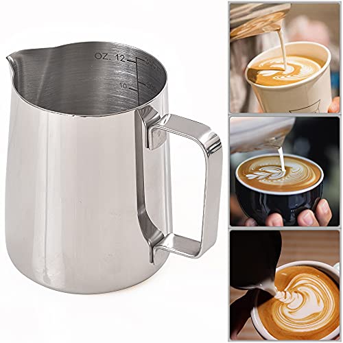 homEdge Espresso Steaming Pitchers 12 OZ / 350ml, Stainless Steel Frothing Pitcher with Measurement Scale - size: 12 Ounces