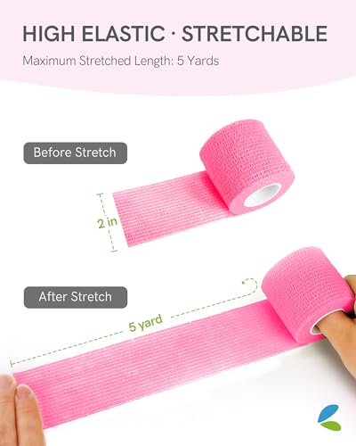 FriCARE Self Adhesive Bandage Wrap, Medical Tape in First Aid Kit | Elastic Cohesive Bandages for Sports/Vet/Wrist Ankle Wounds, 2 Inches X 5 Yards, Latex-free 6 Rolls, Sugar Bloom - color: Sugar Bloom