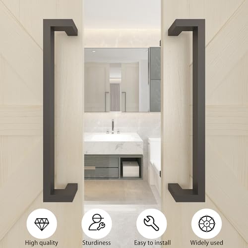 BARNSMITH 24 Inches Commercial Door Handle Pull Heavy Duty Stainless Steel Modern Square Rectangle Flat Shape Push Pull, Entrance Entry Front Office Store Garage Handle Pull Set