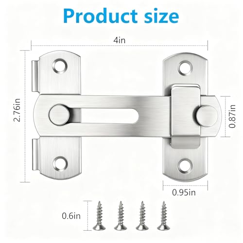 2 Pack Premium Barn Door Lock, 4-Inch Sliding Door Latch, Silver | Rust & Scratch-Resistant, Easy Installation, Heavy Duty Hardware, Fits Barn, Bathroom, Garage, Cabinet Doors And More - color: Silver