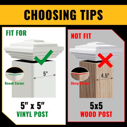 VIVIDA 5" x 5" Vinyl Fence Post Caps, White New England PVC Post Cap, 2 PCS | Actual 5" x 5", New England Pyramid Post Cap, PVC Square Deck Post Cover, For Vinyl Fences, Mailboxes & Decks - color: White-2 Pack, size: Actual 5" x 5"