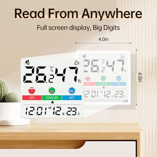 Indoor Thermometer & Humidity Monitor, Digital Home Hygrometer Temperature Gauge, Precise Temperature and Humidity Sensor Meter for House, Terrarium, Incubator, Greenhouse